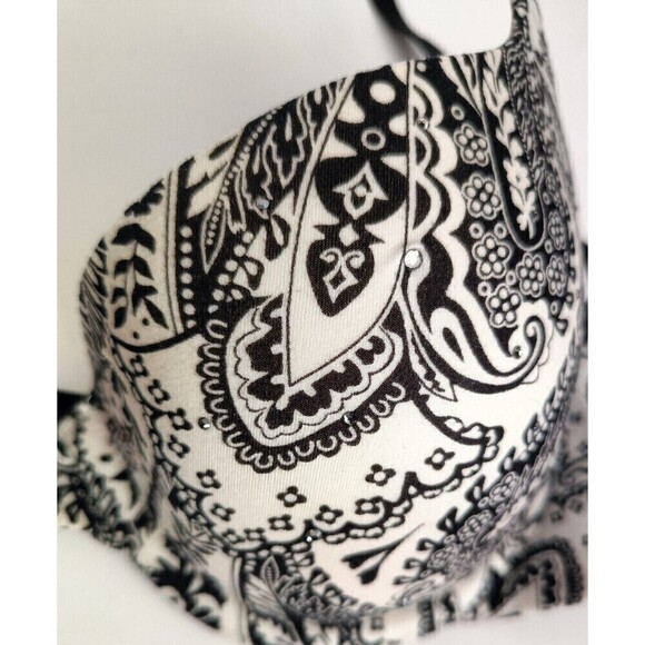 Victoria's Secret Bra Size 34 B Lined Demi Embellished Paisley Print Black White - Picture 5 of 7